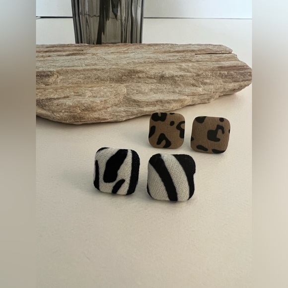 Animal Print Fabric Large Stud Earrings - Leopard Print Studs -Zebra Print Studs - Picture 7 of 12